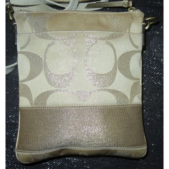 Coach 2008 Cursive Creed Shimmer Gold Studs Swingpack Crossbody Limited Edition - Picture 2 of 14